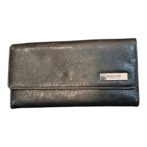 SOLD. Vintage black synthetic leather Kenneth Cole Reaction trifold wallet